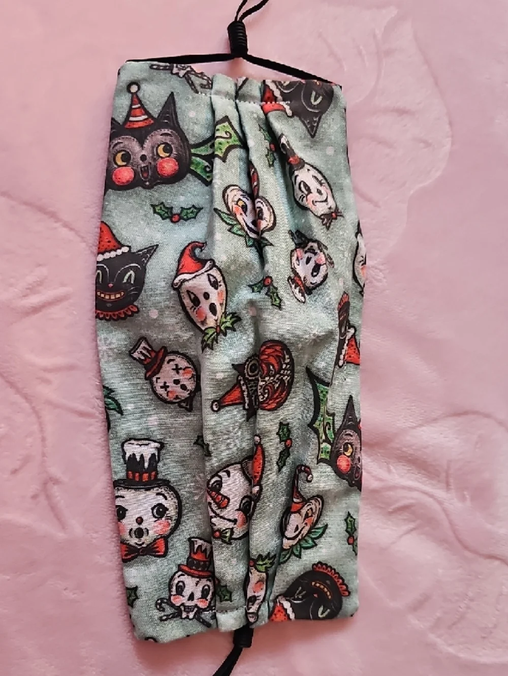 2 Holiday Character Print Pleated Face Masks - Mint Green & Pink